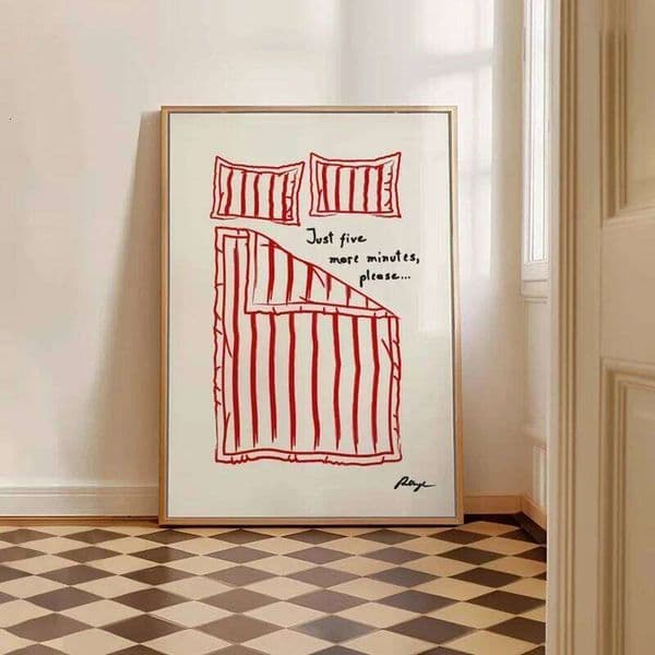 Stay in Bed Goodnight Poster, Cute Bedroom Art, Canvas Wall poster printing, Funny Print, Mid Century Art Framless 26Y0224