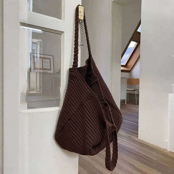 Retro Handbag for Women Autumn Winter New Korean Edition Solid Color Knitted Large Capacity Travel Handheld Bag Z260224
