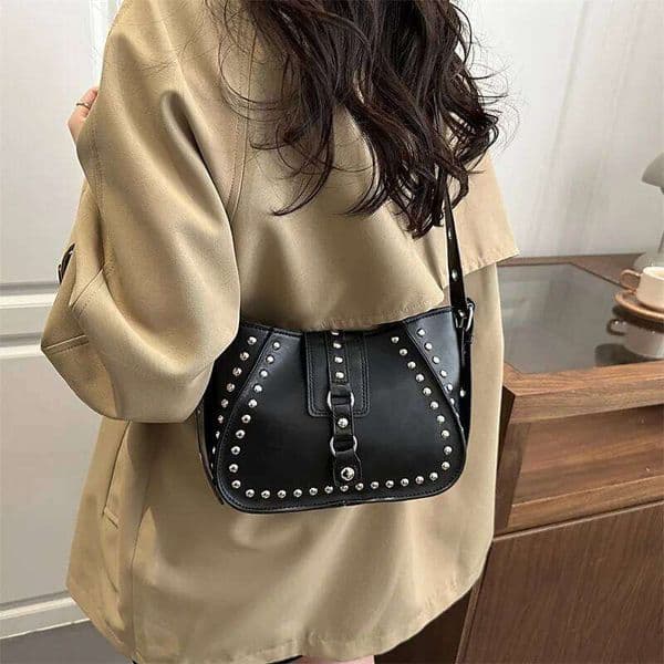 Vintage Rivet Thread Design Shoulder Bags for Women Versatile Ladies Pu Leather Crossbody Bag Solid Color Female Handbags Zipper H260225