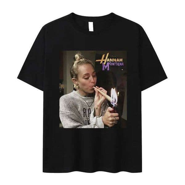 Miley Cyrus Funny Smoking T Shirt Hannah Montana Aesthetic Vintage T-shirt Men Women Summer Oversized Cotton Tshirt Tops Clothes C260225