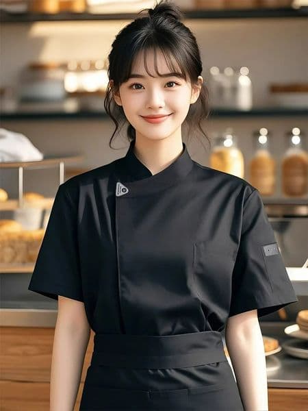 Chef Jacket Women Short Sleeve Kitchen Cook Uniform Barber Bartender Pastry Restaurant Waiter Shirt 260202