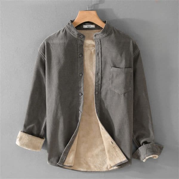 Mens winter clothing Corduroy shirt Warm Thick Lining Thermal Shirts Long Sleeve mens plain High Quality Tops for men 260129BANJIA