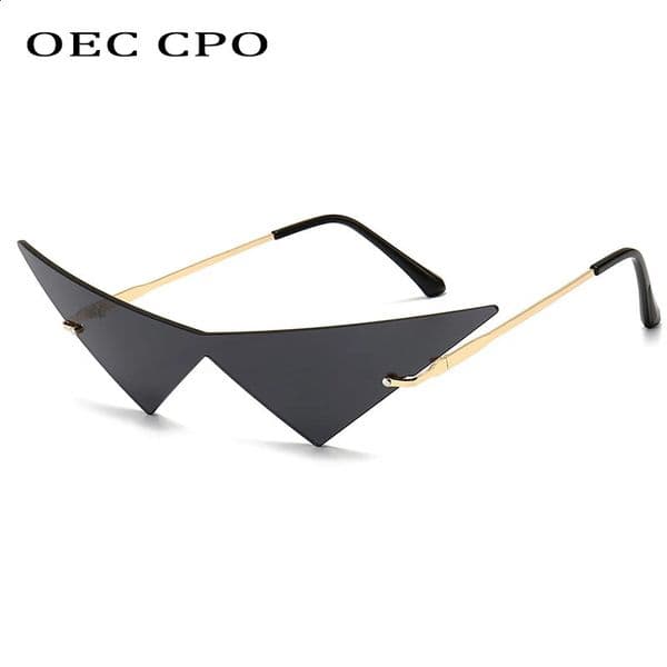 OEC CPO Oversized Cat eye Rimless Sunglasse Fashion Lens Sun Glasses Female Trend Triangle Eyewear Men UV400 260128