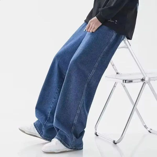 Mens Winter Fleece Loose Jeans Elastic Waist Wide Leg Y2K Denim Pants Straight Comfortable Clothing 260209BANJIA
