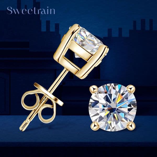 Sweetrain 925 Silver GRA Certified 01-2CT Stud Earrings D/VVS1 Lab Diamond Four-jaw Earring Women Wedding Jewelry 260205