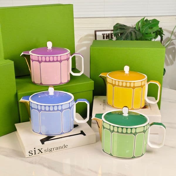 Premium Bone China Tea and Coffee Pot 250ml Large Capacity with Designer Saucer 24x13 5x15cm