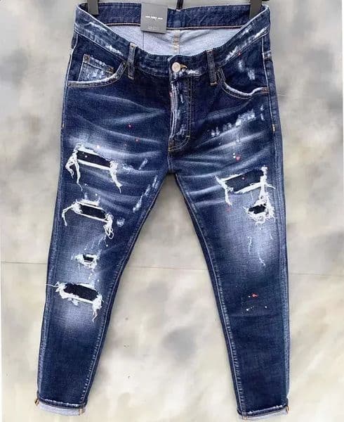 Men Ripped Skinny Denim Jeans Blue Holes Jeans Italian Style Stretch Denim Pants High Quality Male Slim Fit Denim Trousers 38 260206BJ