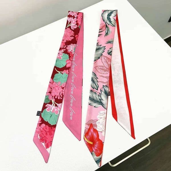 Korean Version of The New Model, Floral Women's Streamer Wrapped Bag Handle Ribbon Headband Twill Small Scarf 26Y0225