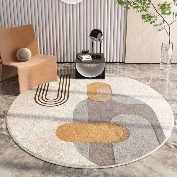 VIKAMA Luxury Round Rug, Soft Cream Shaggy Rug For Bedroom & Living Room, Ultra-Soft Padded, Non-Slip Minimalist Home Decor 26H0210