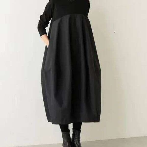2025 Autumn and Winter New Japanese Korean Round Neck Long Sleeve Knitted Spliced long Dress XJ260225
