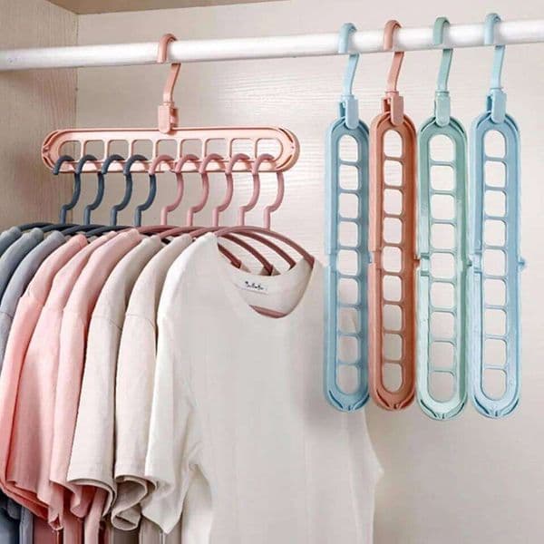9 in 1 Holes Smart Hange Colors Random Rotate Anti-Skid Folding Hanger Multi Space Saving Heavy Duty Nine-Hole Plastic Hangers 26W0225