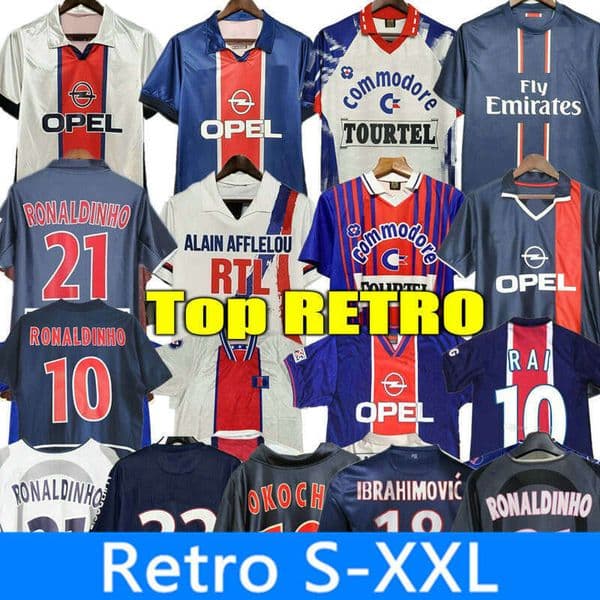 RONALDINHO Retro SOCCER JERSEY Paris OKOCHA 93 94 95 96 13 14 LEROY ADAILTON 98 99 00 01 02 03 90 92 classic RAI ANELKA Ibrahimovic camisas de futebol SIMONE
