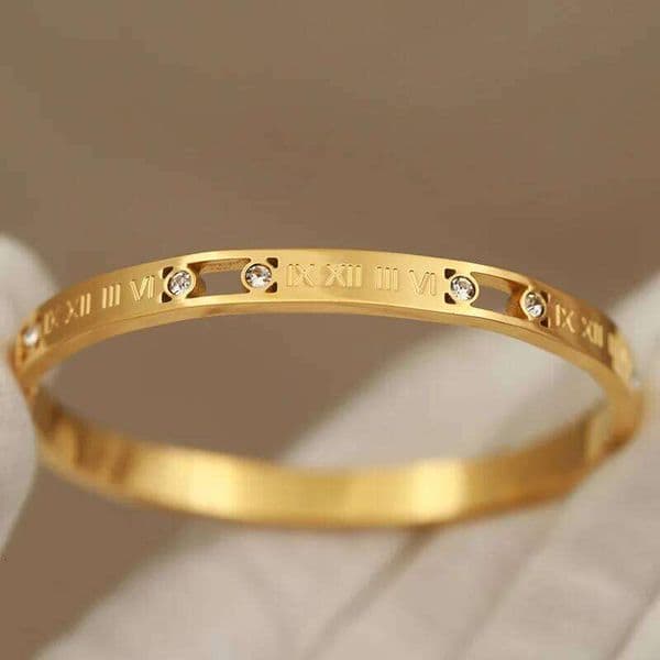 316L Classic Stainless Steel Metal Roman Nunber for Women Elegant Crystal Bangles Rust-proof Bracelets Wrist Jewelry XJ260224