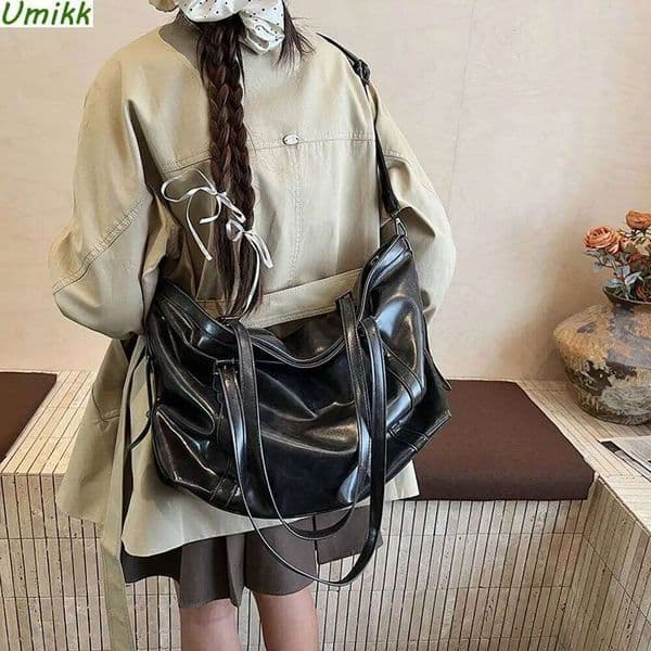 Retro PU Shoulder Locomotive Large Crossbody Bags Vintage Tote Handbag Solid Color Underarm Pouch Women Daily Top-Handle Bag Z260224