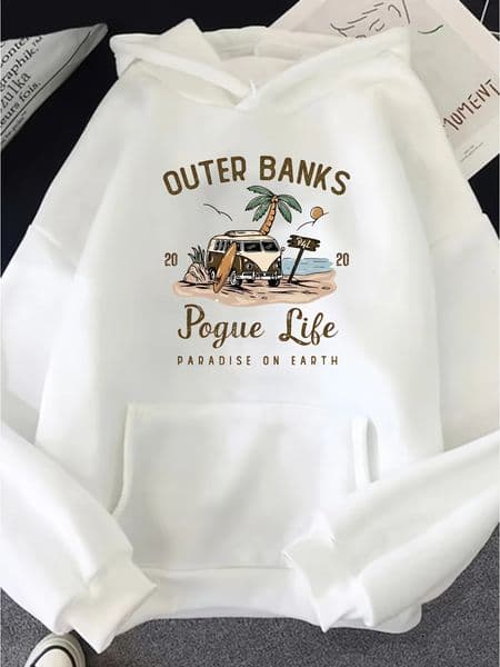 Vintage Outer Banks Printed Womens Hoodie for Autumn and Winter Casual Round Neck Long Sleeved Hoodies Clothing 260209