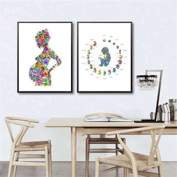 Pregnant Woman Canvas Painting Pictures Doctor Obstetrician Gift , Embryo Development Watercolor Art Poster Print Wall Decor 26H0225