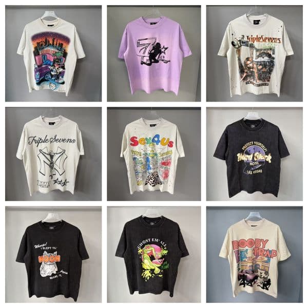 TRIPLE SEVENS shirt Men's Shirts Designer's new hot diamond short-sleeved full-print graffiti bank white ink direct spray Embroidery Diamond tee