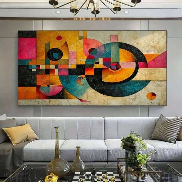 Large Modern Abstract Art Canvas - Vibrant geometric design with a swirling mind theme, perfect for living room and bedroom wall 26H0225
