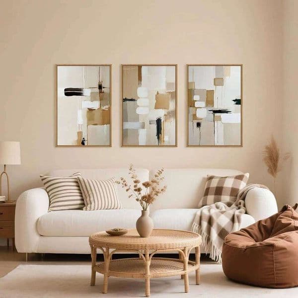 s/Set Abstract Beige Canvas Art Set Neutral Texture Minimalist Shape Wall Painting Living Room, Bedroom Home Decoration 26H0225