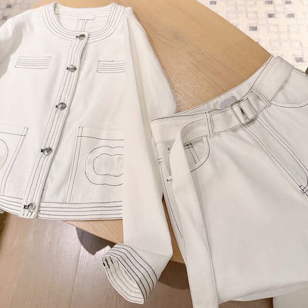 Women Vinatge Washed Jeans Contrast Color Denim Jacket Street Style Straight Leg Jeans