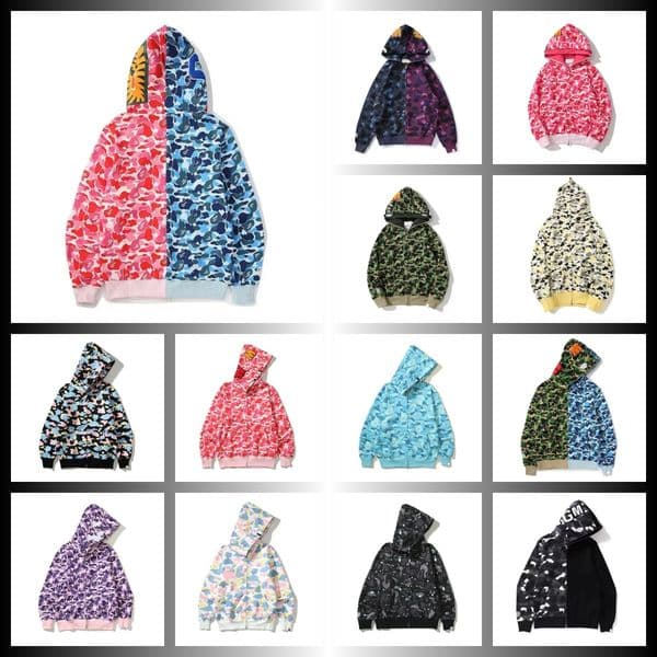 Hot sell bapehoodie Mens Hoodies Camouflage shark hoodie Unisex Couple hoody zipper sweatshirts Designer Hoodie Jacket streetwear Sportswear Asian size S-3XL