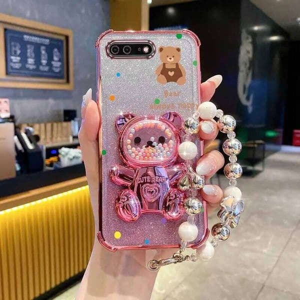 Pearl Lanyard Glitter Strap Bear Phone Holder Case On For iPhone 8 7 6 6s Plus Se 2020 7plus 8plus Anti-knock Cover J260205