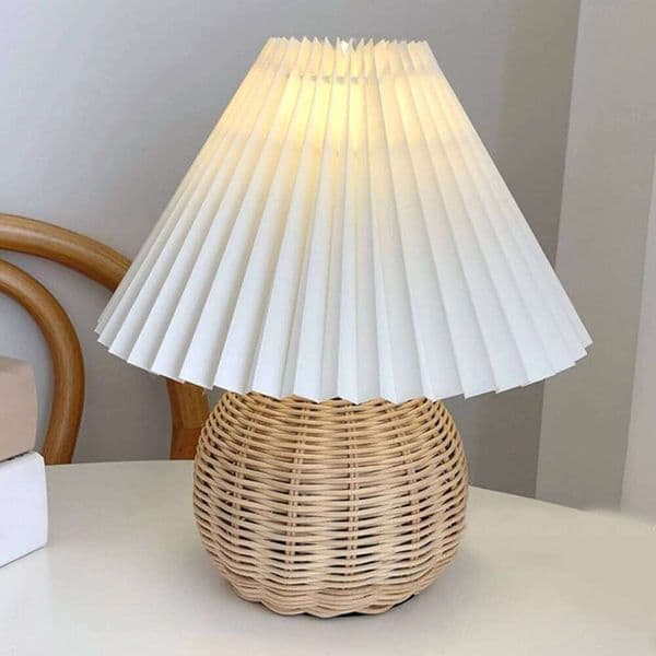Bedside Nightstand Mini for Bedroom Living Room Side Table Rattan Pleated Aesthetic Vintage Lamp H260224