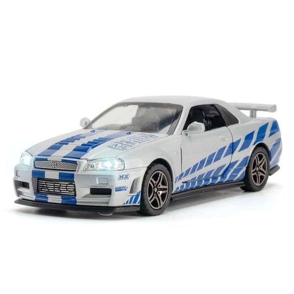 Plane 1:32 Skyline R34 Supercar Alloy Metal Diecast Car Model Sound & Light Collection slot car Of Hobby Models Trendy Ornament Gift 26M0225 Car Track