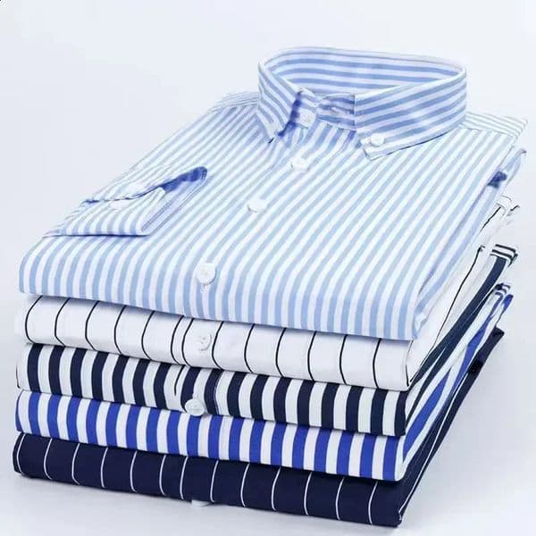 Mens Stretch Anti-Wrinkle Striped Shirt Formal Business Dress Shirt for Man Long Sleeve Slim Fit Casual Plaid Shirts S-5XL 260207