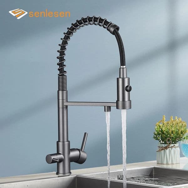 Senlesen Gun Grey Purified Kitchen Faucet Deck Mount Cold Mixer Crane Tap Rotation Spray Stream Mode For Filter Drink Water 260122BJ