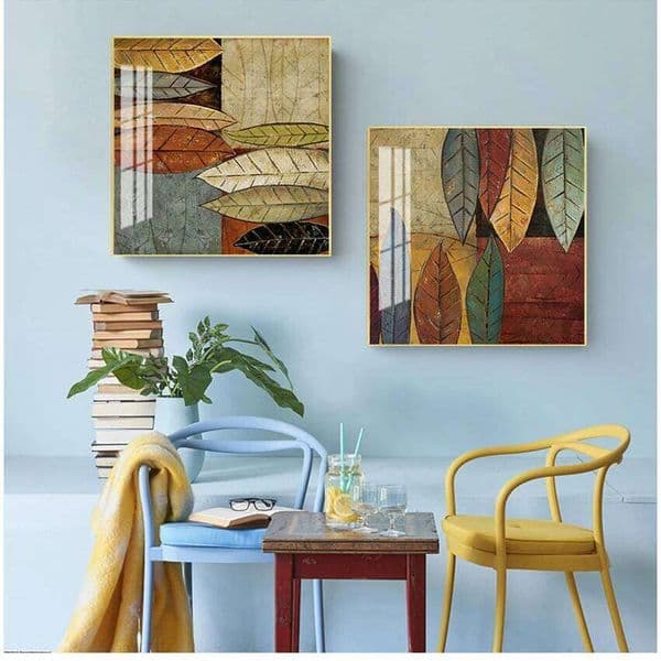 Square Wall Art Picture For Living Room HD Abstract Colorful Leaves Canvas Painting Retro Green Plant Print Fashion Decor 26H0225