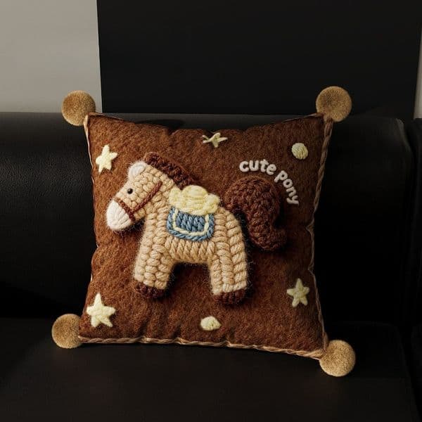 Cute Pony Throw Pillows Korean Style Square Cushions With Pom Poms Embroidered Horse Decor For Sofa Bedroom Lumbar Support X Cm Babypets