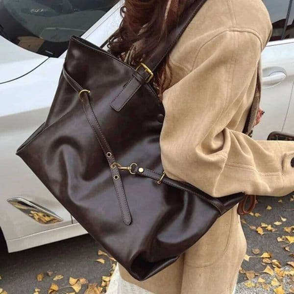 Brown Large Capacity Vintage Tote Metal Buckle Decor Casual Shoulder Bags Versatile Commuter Handbag Women's Elagant Bag Z260225