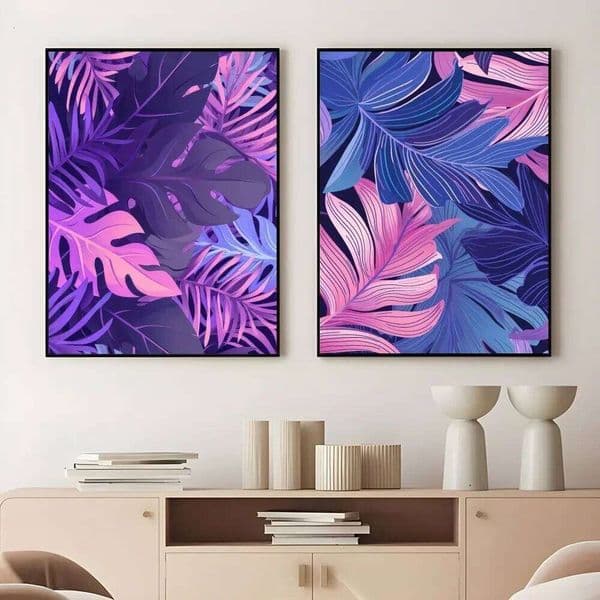 Purple Tropical Leaves Poster Minimalist Wall Art Print Canvas Painting Posters for Living Room Modern Home Decor 26H0225