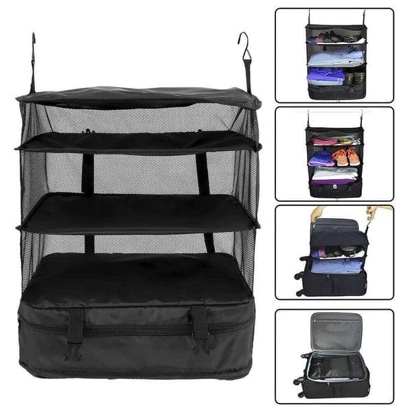 3-Layer Foldable Hanging Travel Organizer Multi-Functional Storage Bag for Clothes & Toiletries 26Y0225