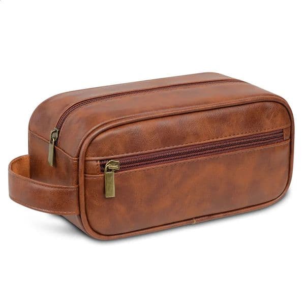 Men Leather Wash Bag Travel Business Trips Portable Cosmetic Bag Large Capacity Multi Pocket Handheld Leather Wash Bag 260204