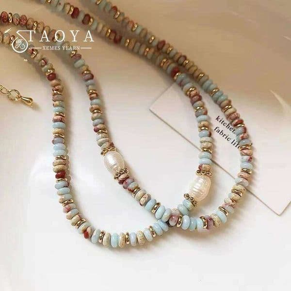 Pure Handmade Woven Natural Stone Beadeds Chain Pearl Pendant Necklace Luxurious Accessories For Women's Necks Fashion Jewelry J260225