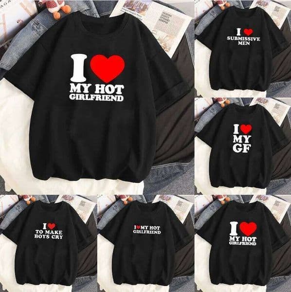 Fashion My Love Heart Slogan Printed Short Sleeved T-shirt Men's and Women's Casual Streetwear Fashionable Daily Top H260225