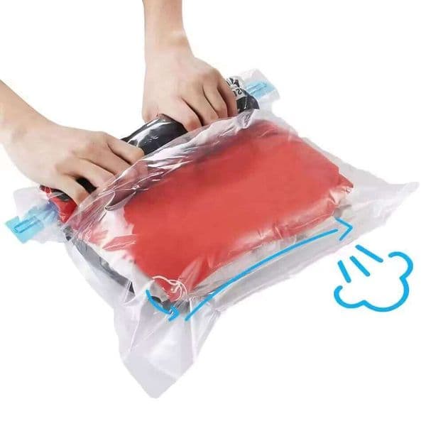 Travel Compression Bags, Reusable Vacuum Bag, Saves 75% of Storage Space, Roll-Up Compression, No Need Air Pump 26Y0225