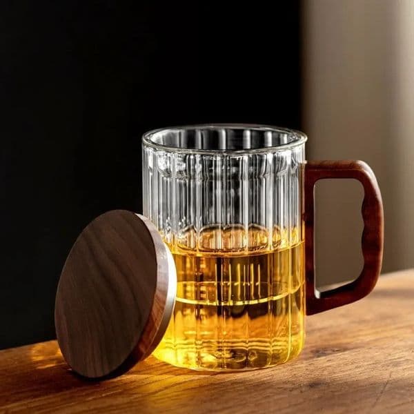 Vertical glass tea separation cup Personal office water Home filter coffee with lid 260209
