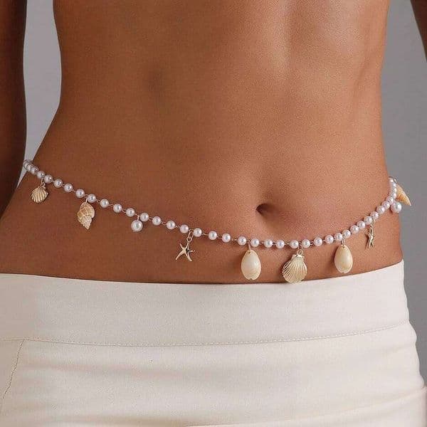 Mermaid Waist Chain Cultured Pearls Starfish Charm Adjustable Braid Beach Jewelry Lightweight Boho Stackable Y260226