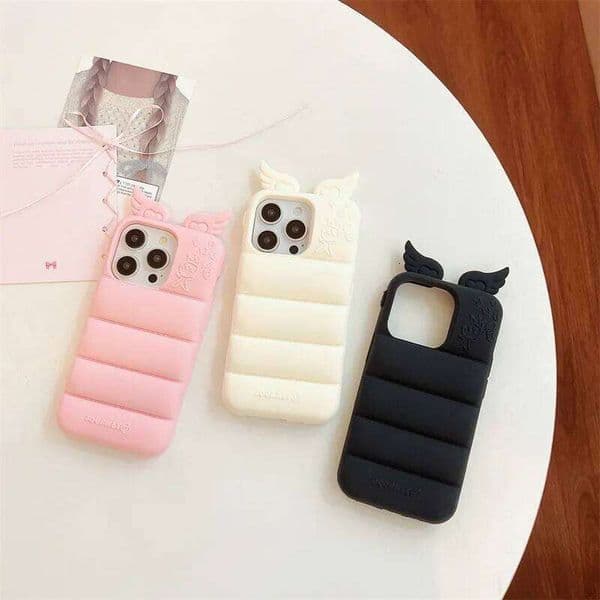 Kawaii 3D Angels Wings Solid Color Phone Case for iPhone 17 16 15 14 13 Pro Max Plus Soft Silicone Shockproof Protective Cover J260205