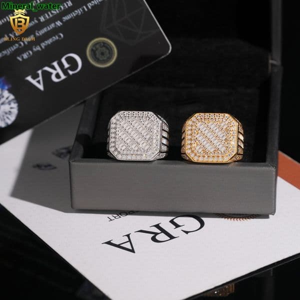 New Design 925 Sterling Silver Moissanite Ring Iced Out Moissanite Ring HipHop Style Jewelry Baguette Cut Pass Diamond Test GRA