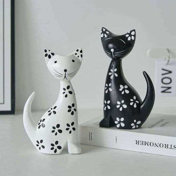 Black & White Couple Spotted Kitten Ornament, Nordic Minimalist Wooden Cat Ornament - Cute Cat, Desktop Decoration 26Y0226