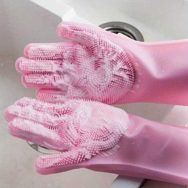 1pair Silicone dishwashing gloves for kitchen-clean household gloves necessary for dishwashing-magic gloves that can be waterpro S260226