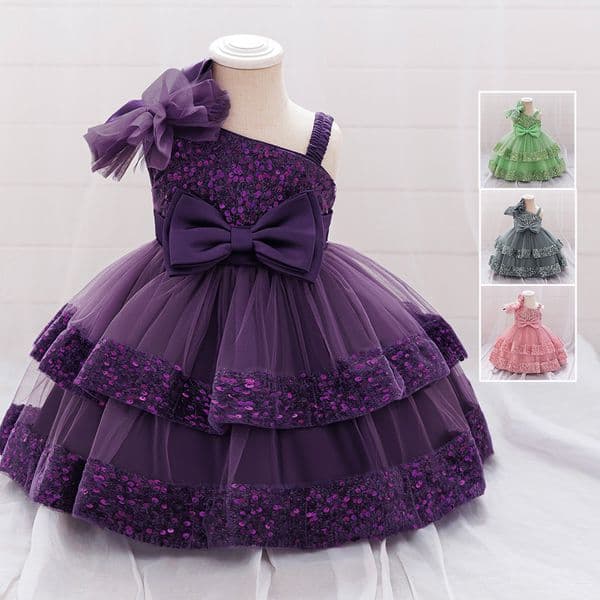 2026 Summer Childrens Dress Princess Gown Sequin Mesh Flower Girl Party Dress Babys First Birthday Baptism Dress 241129q W260424