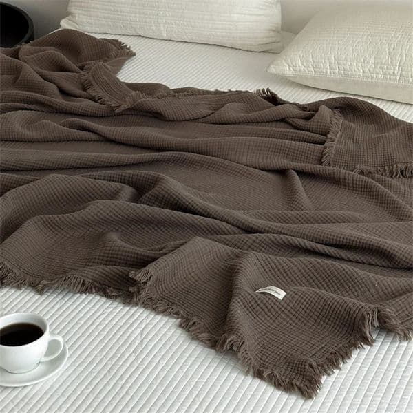 Bonenjoy 1pc Blanket 100 Cotton Sofa Towel Tassels Bed Linen Solid Color Shawl manta Skin-friendly Plaid Home Blankets 260202