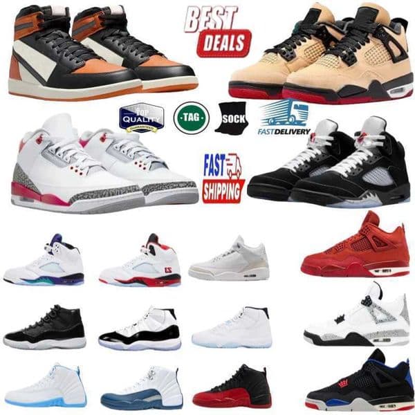 Designer Basketball shoe for Men Women 1 1s 4 4s 5 5S 3 3s 11 11s 12 12s high low OG Grape Black Cat Fire Red White Cement Thunder Sneakers Trainers Sport Big Size 14 15 16