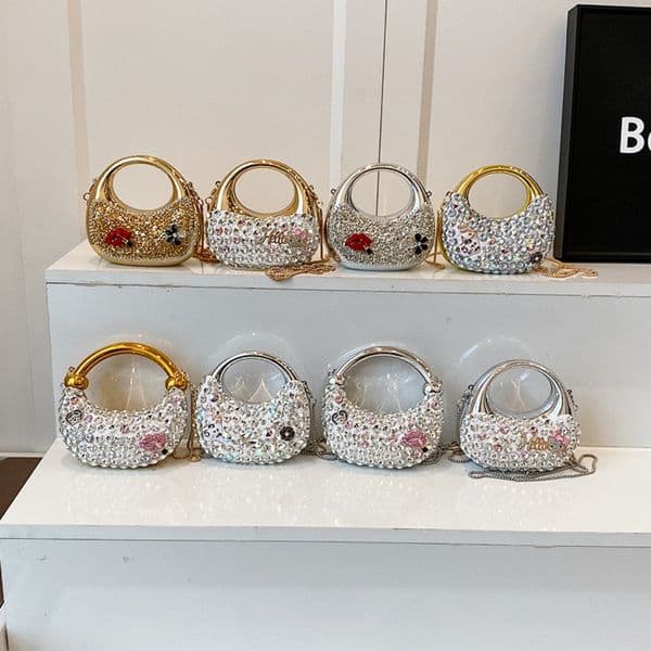 Mini Acrylic Bag Trendy Fashion Niche Sequins Personalized Shoulder Crescent Bag Women's Chain Evening Bag