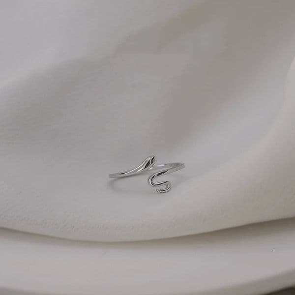 Square snake-shaped for women, s999 pure silver, simple and fashionable niche design, high-end feel, open ring, index finger ring